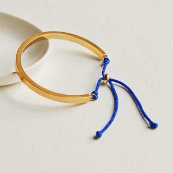 Gold Cuff Bangle With Royal Blue Cord, 2 of 3