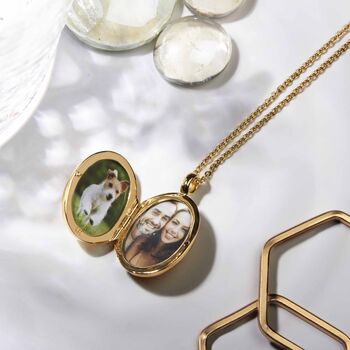 Large 18 K Gold Plated Oval Locket With Clear Crystal, 5 of 7