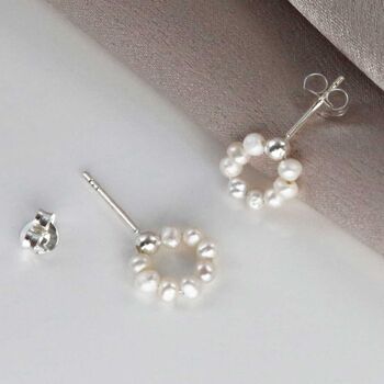 Sterling Silver Swinging Pearl Studs, 5 of 6
