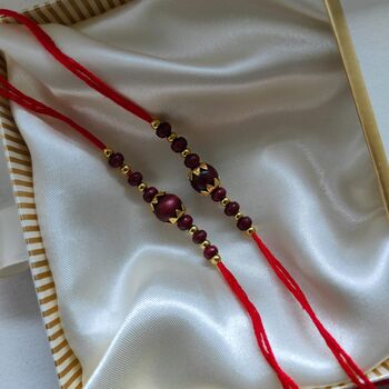 Golden Red Sandalwood Beaded Rakhi For Brother, 2 of 5