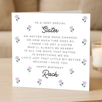 Personalised Flower Verse Birthday Card For Sister, 2 of 7