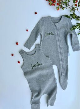 Bundle Personalised Baby Gifts Dungarees And Zip Romper, 3 of 10