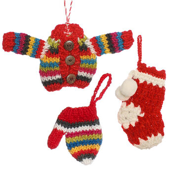 Fair Trade Knitted Striped Hanging Decorations, 2 of 10