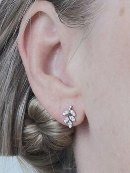 Sterling Silver And Zirconia Leaf Earrings, 3 of 10