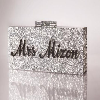Evening Silver Acrylic Glitter Clutch Personalised, 2 of 2