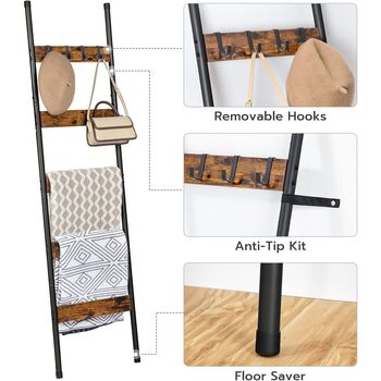 Five Tier Wall Leaning Rack With Hooks Display Shelf, 5 of 7