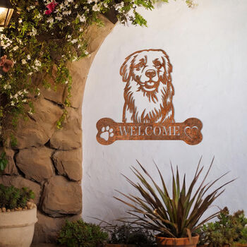 Customisable Golden Retriever Welcome Metal Wall Art Sign For Home And Garden Gift, 8 of 11