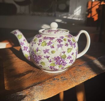 Two Cup Teapot In Ditsy Violet Chintz Design, 5 of 8
