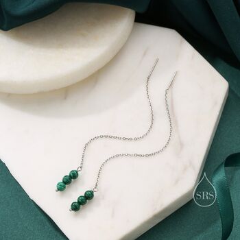 Sterling Silver Genuine Malachite Threaders, 4 of 10