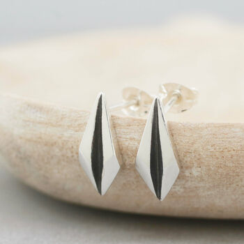 Geometric Earrings. Silver And Black Art Deco Studs, 2 of 9