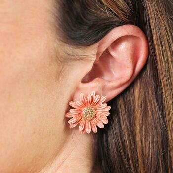 Large Pink Daisy Stud Earrings In Gold, 2 of 3