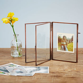 Antique Brass Recycled Glass Folded Double Photo Frame, 12 of 12