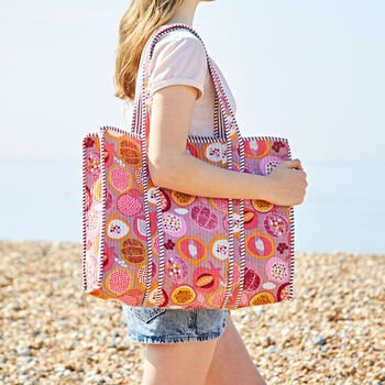 Fair Trade Pomegranate Quilted Cotton Tote Bag, 5 of 5