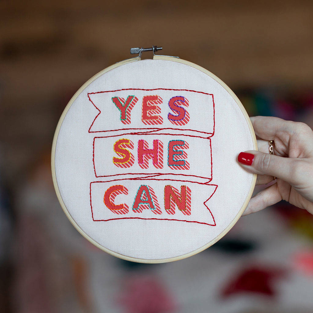 'yes she can' embroidery hoop kit by cotton clara | notonthehighstreet.com