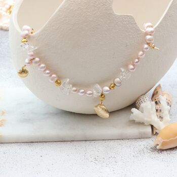 Gold Plated Seashell And Pink Pearl Gemstone Necklace, 4 of 6