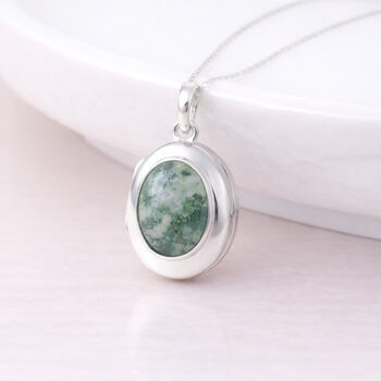 Personalised Sterling Silver Moss Agate Gemstone Photo Locket Necklace, 3 of 7