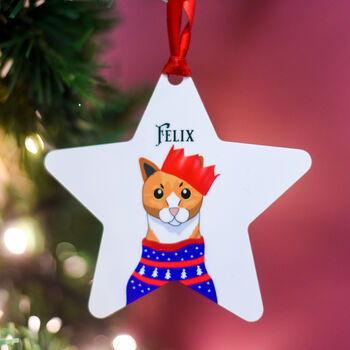 Personalised Party Cat Christmas Tree Decoration, 12 of 12