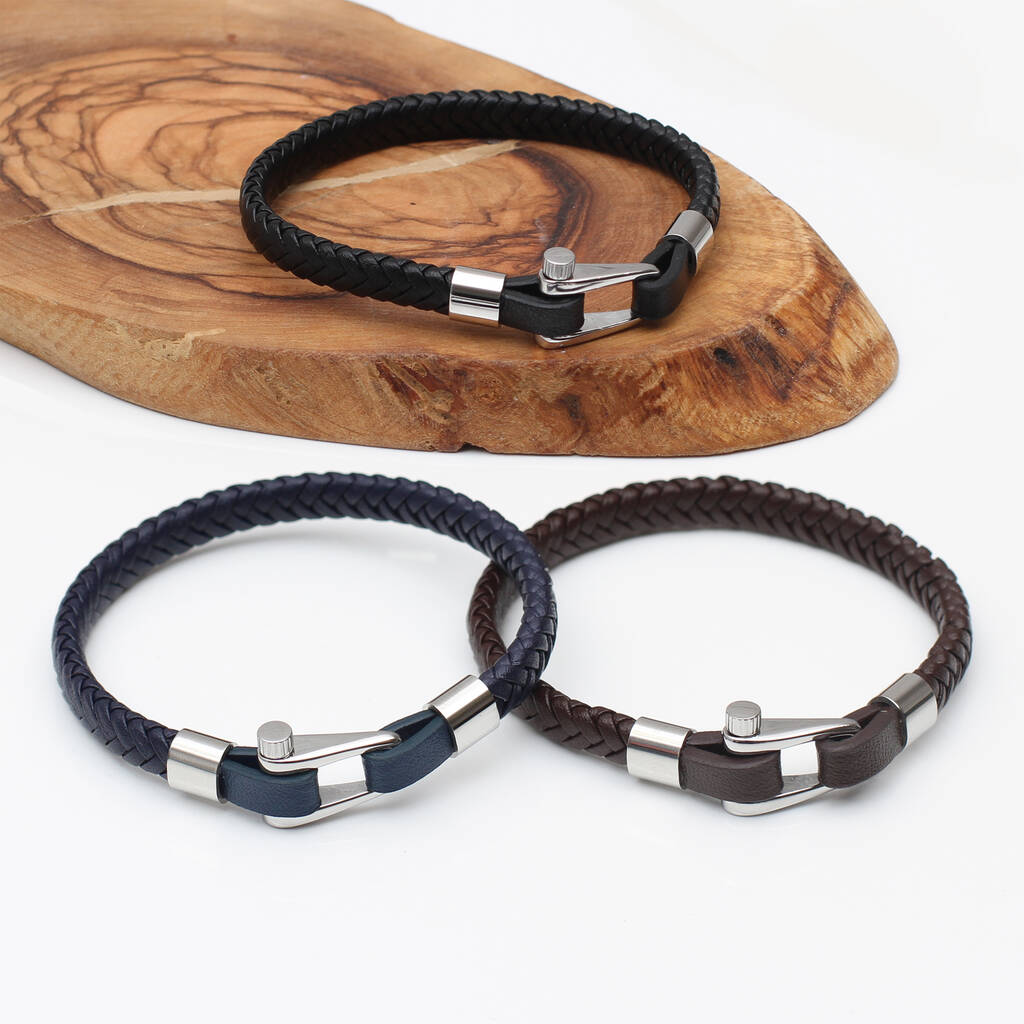 Men's Leather Shackle Bolt Bracelet By Hurleyburley man