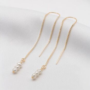 Mila Tiny Pearl Threader Earrings, 2 of 4