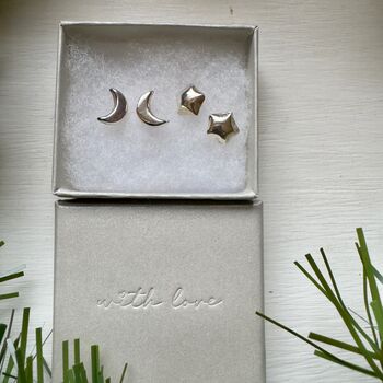 Star And Moon Sterling Silver Studs Two Pairs, 3 of 5