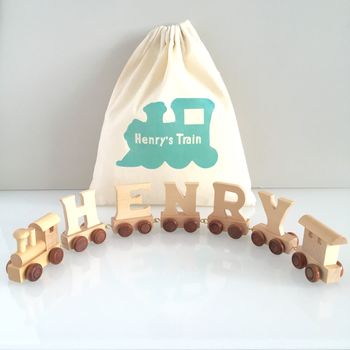 Personalised Wooden Name Train And Gift Bag, 9 of 12