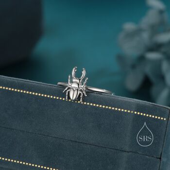 Sterling Silver Tiny Stag Beetle Ring, 3 of 12