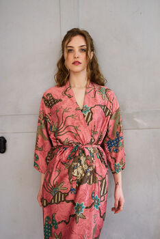 Luxury Pink Silk Blend Kimono Robe, 3 of 9
