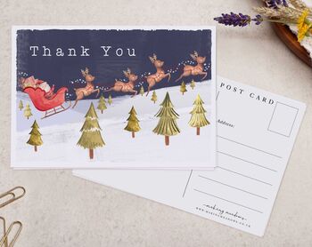 Christmas Santa And Sleigh Thank You A6 Postcard Pack, 3 of 3