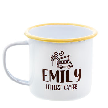 Personalised Littlest Camper Enamel Camping Mug, 7 of 9