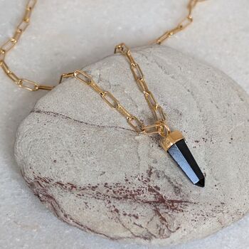 The En Pointe Black Tourmaline Gemstone Necklace, Gold, 5 of 12
