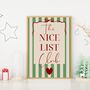 A4 Christmas Art Print, The Nice List Club, Green Stripes, thumbnail 2 of 5