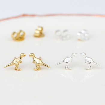 18ct Gold Plated Or Silver Dinosaur Stud Earrings, 3 of 9
