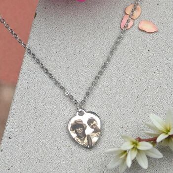Personalised Photo Engraved Stainless Steel Heart Necklace, 2 of 13