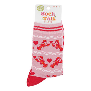 Women's Pink Lobster Love Heart Bamboo Socks, 4 of 4