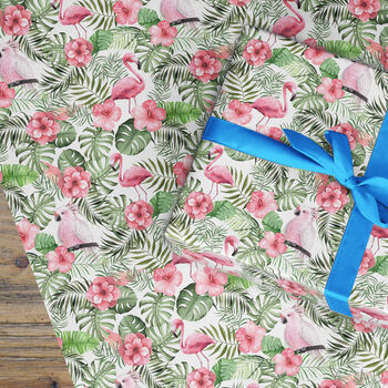 Tropical Flamingo Wrapping Paper Roll Or Folded, 2 of 3