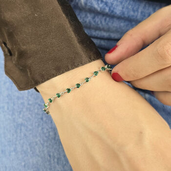 Emerald May Birthstone Heart Tennis Silver Bracelet, 4 of 4