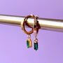 Gold Plated Huggie Hoop Earrings With Baguette Stones, thumbnail 4 of 12
