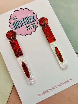 Red Felt Tip Pen Glitter Earrings / Teacher Graduation Gift School Stationery Jewellery / Gift For Writers And Editors Creative Journaling Accessory / Stationery Gift Retro School Supplies Sparkle, 4 of 5