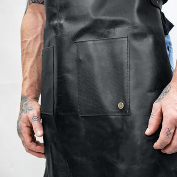 Personalised Black Double Pocket Leather Apron, 6 of 7