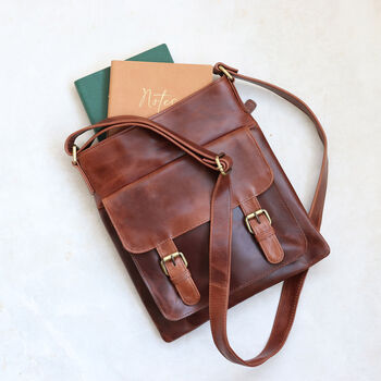 Brown Leather Crossbody Bag With Front Pocket By The Leather Store ...