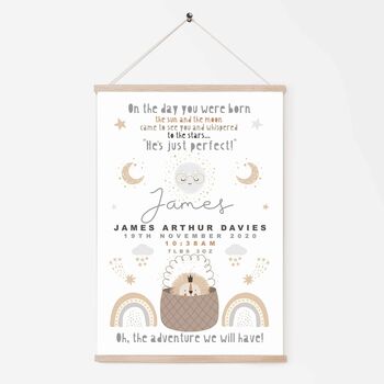 Personalised Keepsake Birth Print Neutral Animal Dreams, 2 of 4