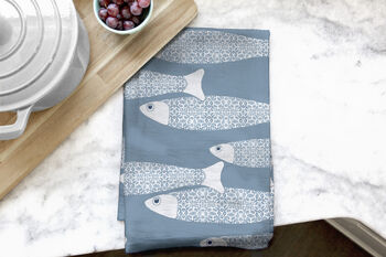 'Ocean Shoal' Grey Blue Pure Cotton Tea Towel, 3 of 12