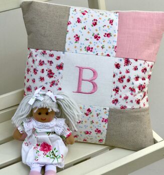Ditsy Pink Patchwork Name Cushion, 2 of 6