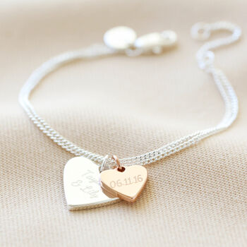 Personalised Double Wide Heart Charm Bracelet, 3 of 7