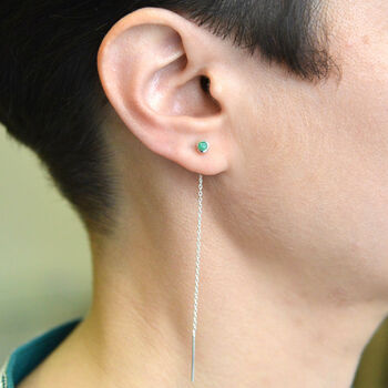 Emerald May Birthstone Silver Threader Earrings, 2 of 9