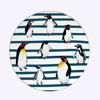 Penguin Waddle Placemat With Dark Blue Stripe, 2 of 5