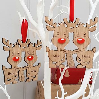 Double Sided Oak Reindeer Couple Tree Decoration, 3 of 8