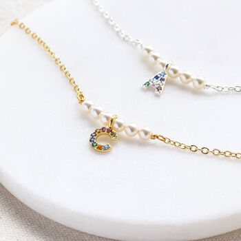 Pearl Bar Necklace With Rainbow Initial, 7 of 10