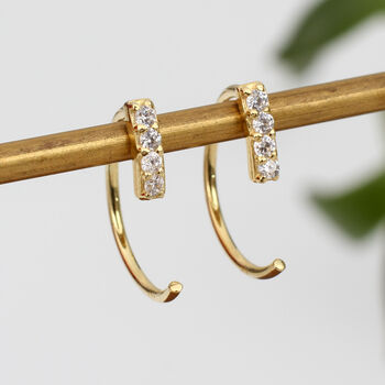 Gold Plated Or Silver Crystal Bar Pull Through Earrings, 2 of 4