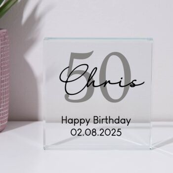 Personalised Birthday Name Glass Square Block, 4 of 8
